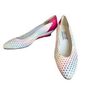 Vintage Stuart Weitzman polka dot pink multicolored heeled shoes size 7.5